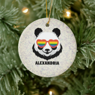 Ornamento De Cerâmica Urso Panda Bonito Arco-íris LGBTQ