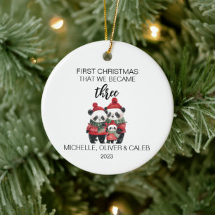 Ornamento De Cerâmica Urso Panda de Natal Família de Três