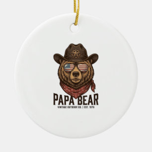 Ornamento De Cerâmica Urso Papai Urso Cowboy Patriótico Vintage Desenho 