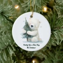 Urso Polar Adorável Abraçando Árvore De Natal, Bon