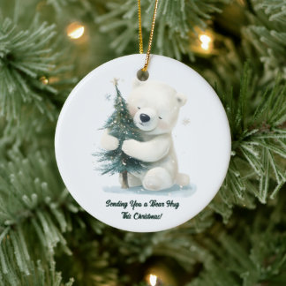 Ornamento De Cerâmica Urso Polar Adorável Abraçando Árvore De Natal, Bon