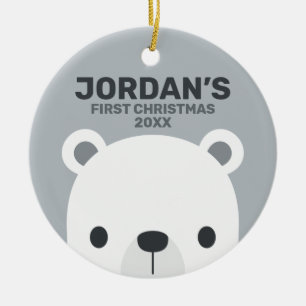 Ornamento De Cerâmica Urso Polar Bonito com Nome Personalizado