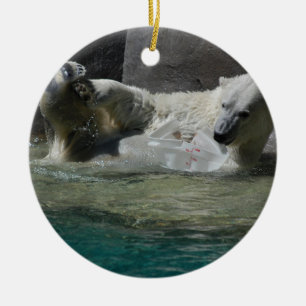 Ornamento De Cerâmica Urso Polar Brincando na Água