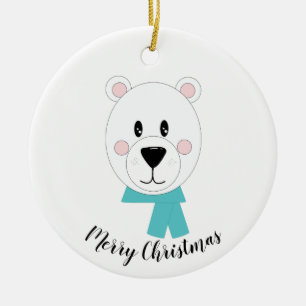 Ornamento De Cerâmica Urso Polar com Scarf Teal