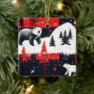 Ornamento De Cerâmica Urso Polar das Xadrezes de Buffalo Vermelho