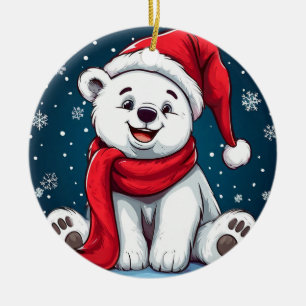 Ornamento De Cerâmica Urso Polar de Desenho Animado Adorável com Chapéu 