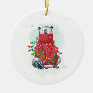 Ornamento De Cerâmica Urso Polar de Natal em Aquarela