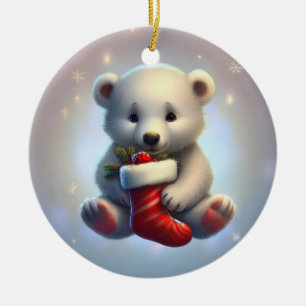 Ornamento De Cerâmica Urso Polar de Natal Fofo