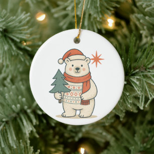 Ornamento De Cerâmica Urso Polar de Natal Fofo Escandinavo de Inverno