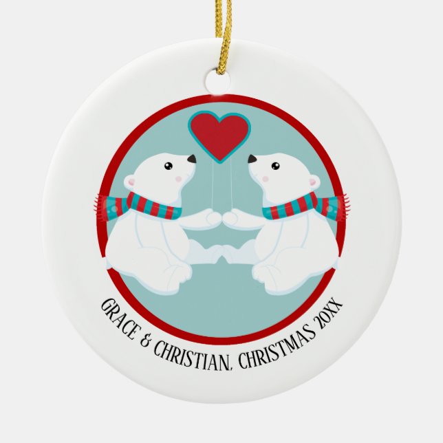 Ornamento De Cerâmica Urso Polar de Natal Personalizado (Frente)