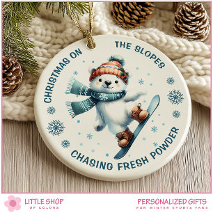 Ornamento De Cerâmica Urso Polar de Snowboard Foto Personalizada