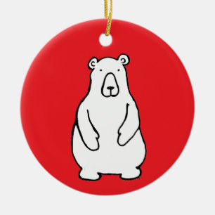 Ornamento De Cerâmica Urso Polar Marrom Engraçado Cartoon Vermelho