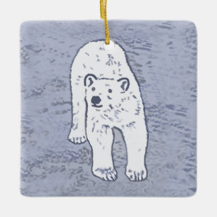 Ornamento De Cerâmica Urso Polar na Pintura do Gelo - Arte Original da V