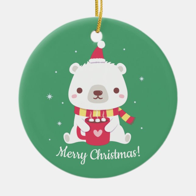 Ornamento De Cerâmica Urso Polar Natal Fofo (Frente)