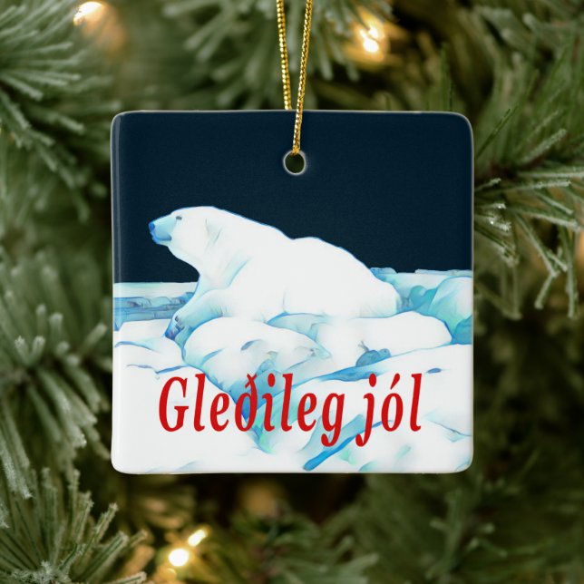 Ornamento De Cerâmica Urso Polar No Gelo - Gleðileg Jól (Árvore)