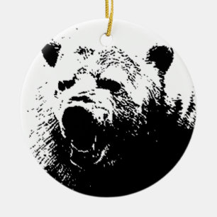 Ornamento De Cerâmica Urso Pop de Arte Preto e Branco