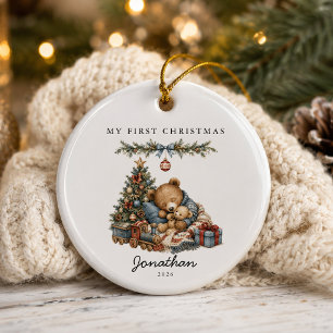 Ornamento De Cerâmica Urso Vintage Meu Primeiro Natal