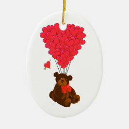 Ornamento De Cerâmica Ursos de pelúcia e balões cardíacos