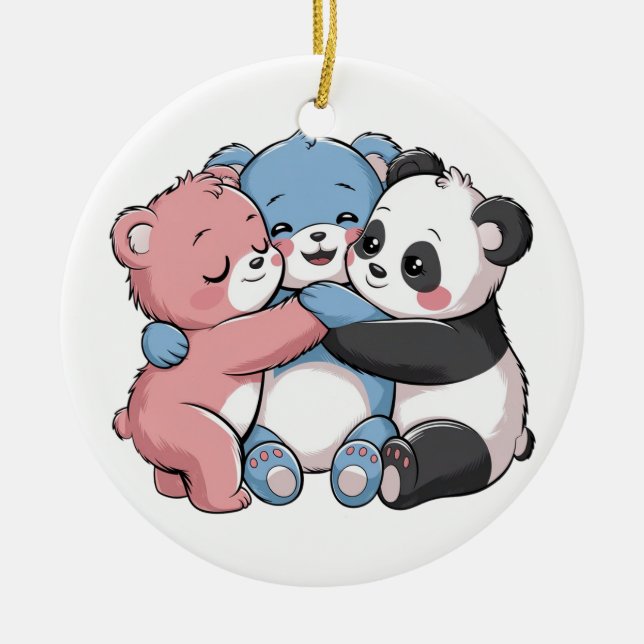 Ornamento De Cerâmica Ursos de Teddy Bonitos com Panda (Frente)