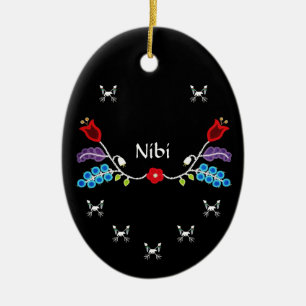 Ornamento De Cerâmica Ursos Florais Ojibwe Personalizados