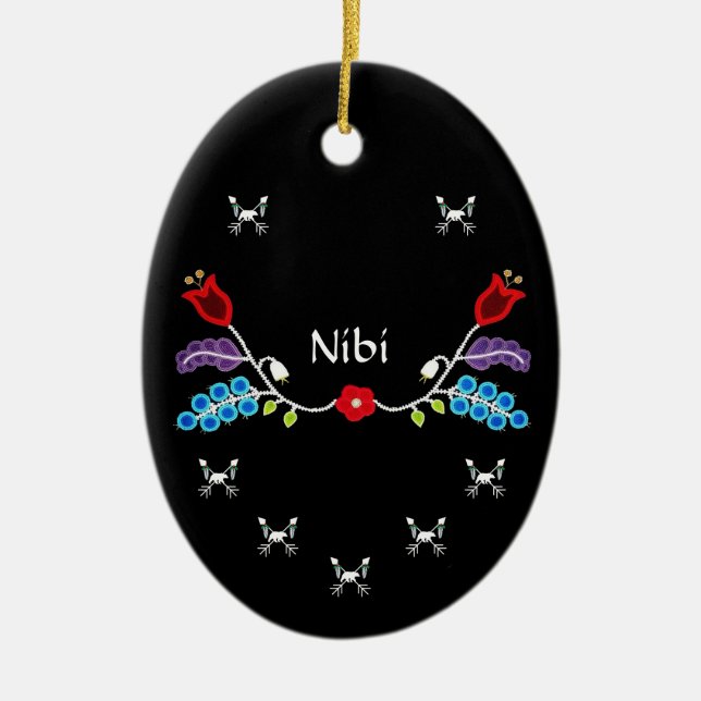 Ornamento De Cerâmica Ursos Florais Ojibwe Personalizados (Frente)