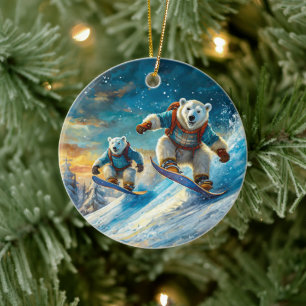 Ornamento De Cerâmica Ursos Polares em Placas de Neve por Rich AMeN Gill