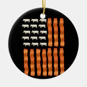 Ornamento De Cerâmica USA Bacon Flag Pig Vintage