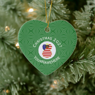 Ornamento De Cerâmica USA Flag Christmas Angel Name Year Heart