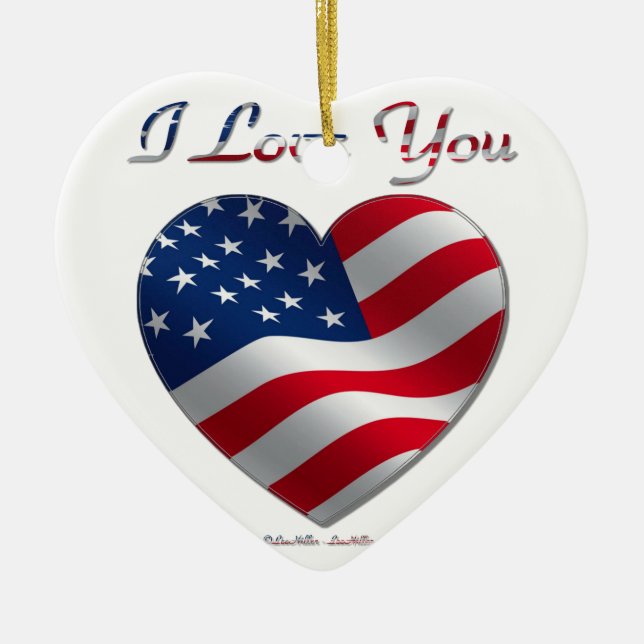 Ornamento De Cerâmica USA Flag Heart I Love You (Frente)