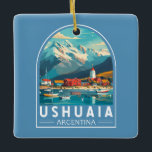 Ornamento De Cerâmica Ushuaia Argentina Viagem Art Vintage<br><div class="desc">Ushuaia retro vetor viagem design. É uma cidade de resort na Argentina. Está localizada no arquipélago Tierra del Fuego,  a ponta mais ao sul da América do Sul,  apelidada de "Fim do Mundo".</div>