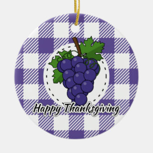 Ornamento De Cerâmica Uva na Xadrez Violeta - Feliz Ação de Graças