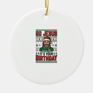 Ornamento De Cerâmica Vá Jesus Camisa Vintage de Natal de Aniversário