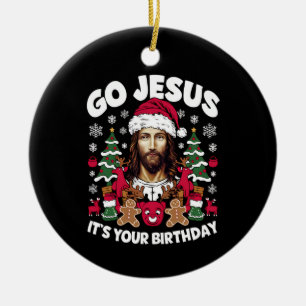 Ornamento De Cerâmica Vá Jesus É Seu Aniversário Suéter Feio de Natal