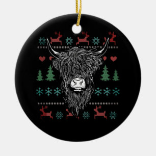 Ornamento De Cerâmica Vaca Alta Escocesa de Natal Feia