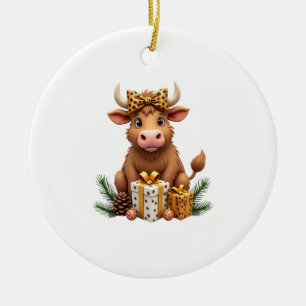 Ornamento De Cerâmica Vaca Alta Escocesa Fofa Natal Papai Noel Amante de