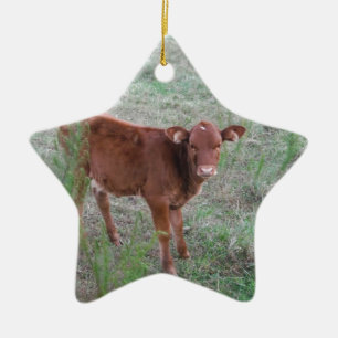 Ornamento De Cerâmica Vaca Castanho.