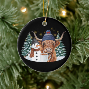 Ornamento De Cerâmica Vaca das Terras Altas Boneco de Neve Cacau Quente