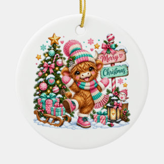 Ornamento De Cerâmica Vaca das Terras Altas Feliz Natal