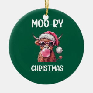 Ornamento De Cerâmica Vaca de Higland Escocesa de Natal Moo-ry