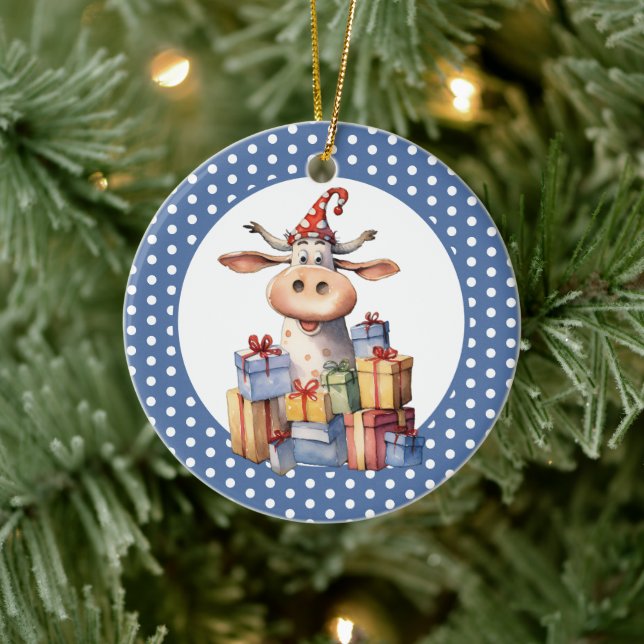 Ornamento De Cerâmica Vaca de Natal com Trocadilho  (Árvore)