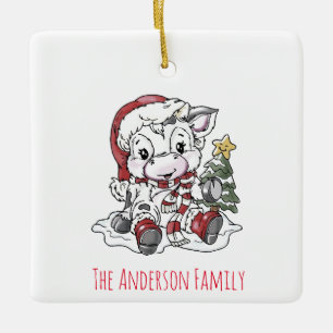 Ornamento De Cerâmica Vaca de Natal Cura Cerâmica