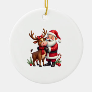Ornamento De Cerâmica Vaca de Natal das Terras Altas com Papai Noel Esco