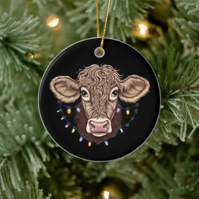 Ornamento De Cerâmica Vaca de Natal Luz Fazenda Farmante Xmas (Árvore)