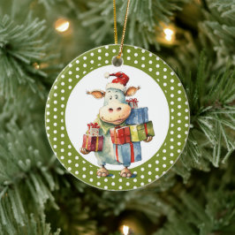 Ornamento De Cerâmica Vaca de Natal Trocadilho