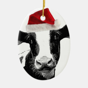 Ornamento De Cerâmica Vaca do papai noel - vaca de leiteria que veste o