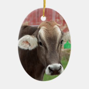 Ornamento De Cerâmica Vaca do suíço de Brown