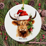 Ornamento De Cerâmica Vaca festiva Vaca Vaca Festiva Natal<br><div class="desc">Procurando o presente ou decoração de Natal perfeito que trará o calor confortável do campo para sua casa este inverno? Não vejam mais que a nossa coleção de temas de vacas da Highland! Apresentando lindos e adoráveis vitelos de terras altas, esta coleção é perfeita para amantes de vacas e para...</div>