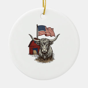 Ornamento De Cerâmica Vaca Longhorn Patriótica e Design Vetorial de Cele