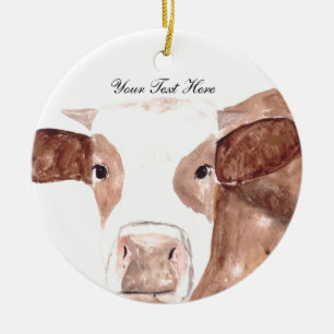 Ornamento De Cerâmica Vaca marrom aquarela Animal Farm Escocesa Personal