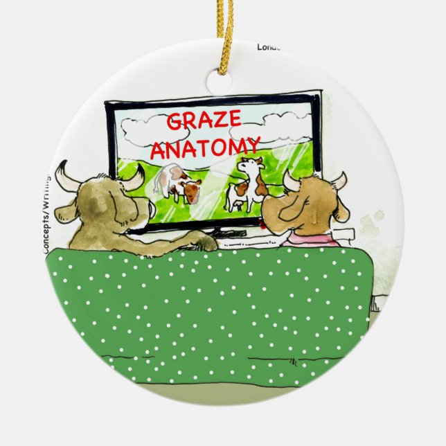 Ornamento De Cerâmica Vaca Mostra Cartografia Engraçada (Frente)